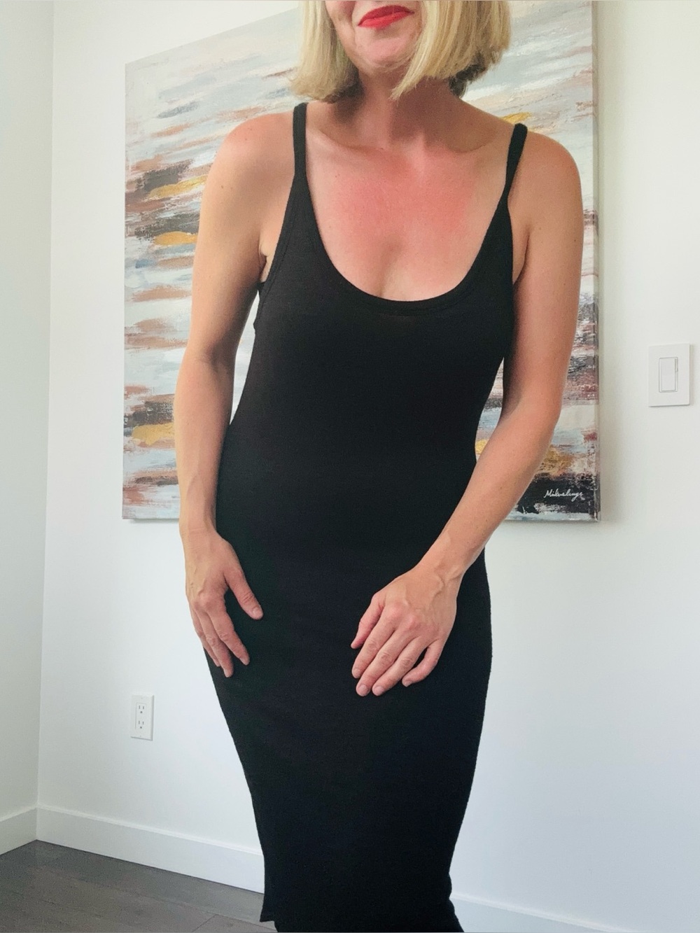 ARITZIA Wilfred Black Jersey Tank Midi Dress